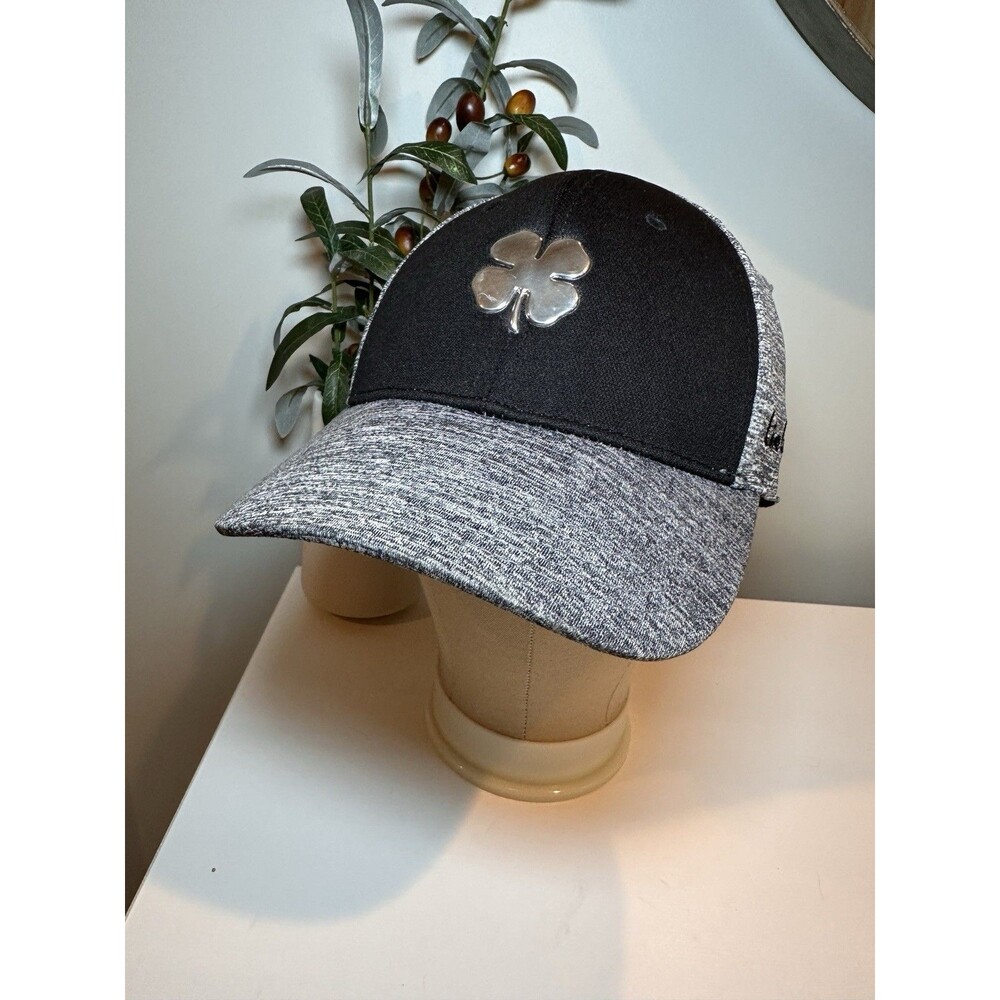 Black Clover Live Lucky Hat S/M Memory Fit - Black Heather Grey Chrome Clover
